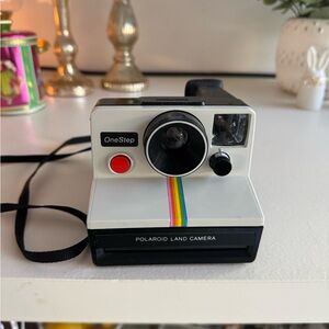 Polaroid OneStep Land Camera - White with Rainbow Vintage